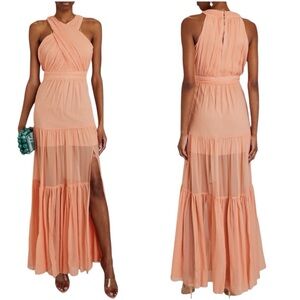 Veronica Beard Orange Coral Florencia Cross Front Silk Maxi Dress Size 6
